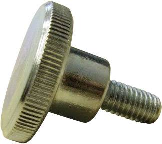 A small, cylindrical metal screw with a handle, suitable for easy manual turning.