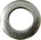 A silver, flat washer with a central hole, used to distribute the load from bolts or nuts.