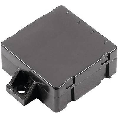 A rectangular black electrical enclosure with a mounting hole in one corner, suitable for small electronic components.