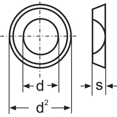 Technical drawing of a bearing with diameter dimensions 'd' and 'd2', and wall thickness 's'. Shows front view and cross-section.