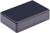 A rectangular, black plastic container with rounded corners stands closed. No further features are visible.