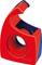 Red and blue plastic tape dispenser suitable for small tape rolls.