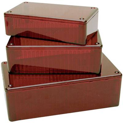 Three stacked, transparent red plastic containers of varying sizes, placed on a white surface.