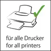 'Symbol representation of a printer with a green tick. Text: 'for all printers'.'