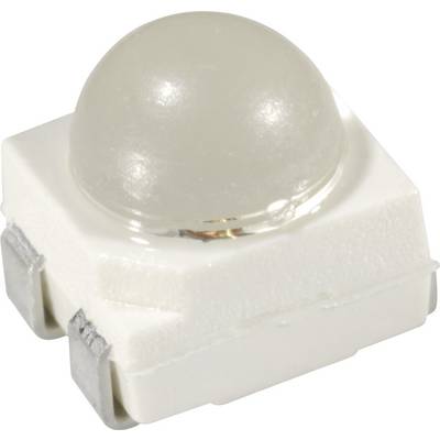 A white LED in a rectangular housing with a hemispherical lens on top.