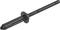 Black plastic wall plug with a long shaft and flat head. Used for securing materials to walls.