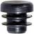 Black, round rubber stopper with two flanges for secure attachment in a pipe, commonly used in furniture manufacturing.