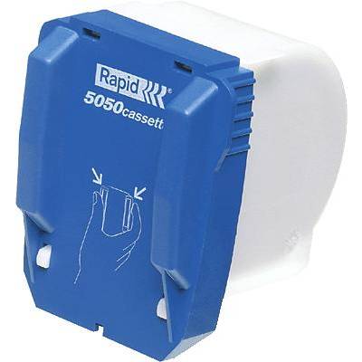 Blue Rapid staple cartridge with hand image and arrow, indicating the insertion process.