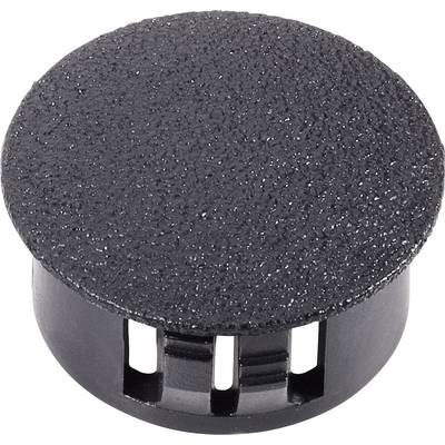 Round black plastic cover with textured surface and ventilation slots on the side.
