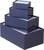 A stack of four navy blue rectangular boxes of varying sizes.