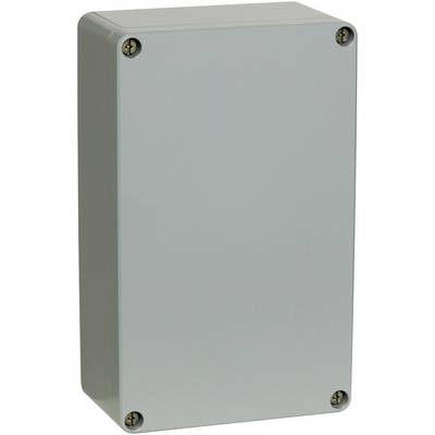 Grey, rectangular metal casing with rounded corners and screws at the edges. It appears robust and functional.