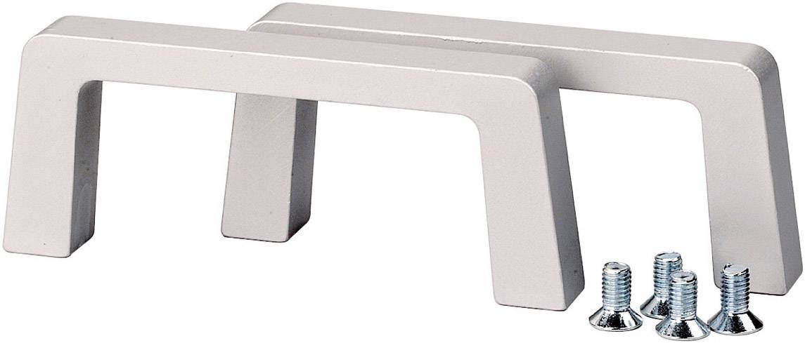 Two silver aluminium U-shaped handles with two matching screws each.