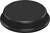 A black, round, flat object, possibly a plastic lid or coaster, against a plain background.