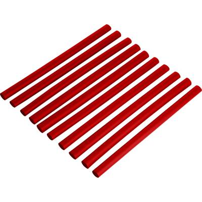 Ten red test tubes, arranged parallel to each other, on a white background.