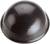 A black, round door stop with a smooth surface and slightly convex shape.