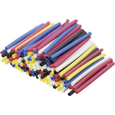 A stack of colourful insulation sleeves in various colours, including red, blue, yellow, black and white, neatly arranged.