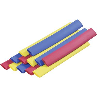 Colourful, insulating tubes in red, blue and yellow, for cable organisation and protection against electrical hazards.