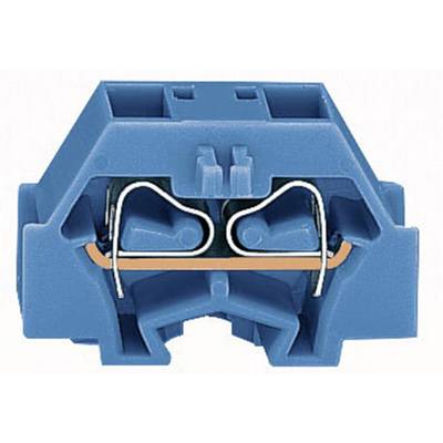 Blue electrical terminal block with two holes and internal wiring.
