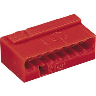 Red plastic component with multiple insertion openings and an arrow symbol on it.