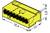 Yellow electrical component with six holes. Arrows indicate cable entry. Dimensions: 18.4 x 10 x 5.8 mm.