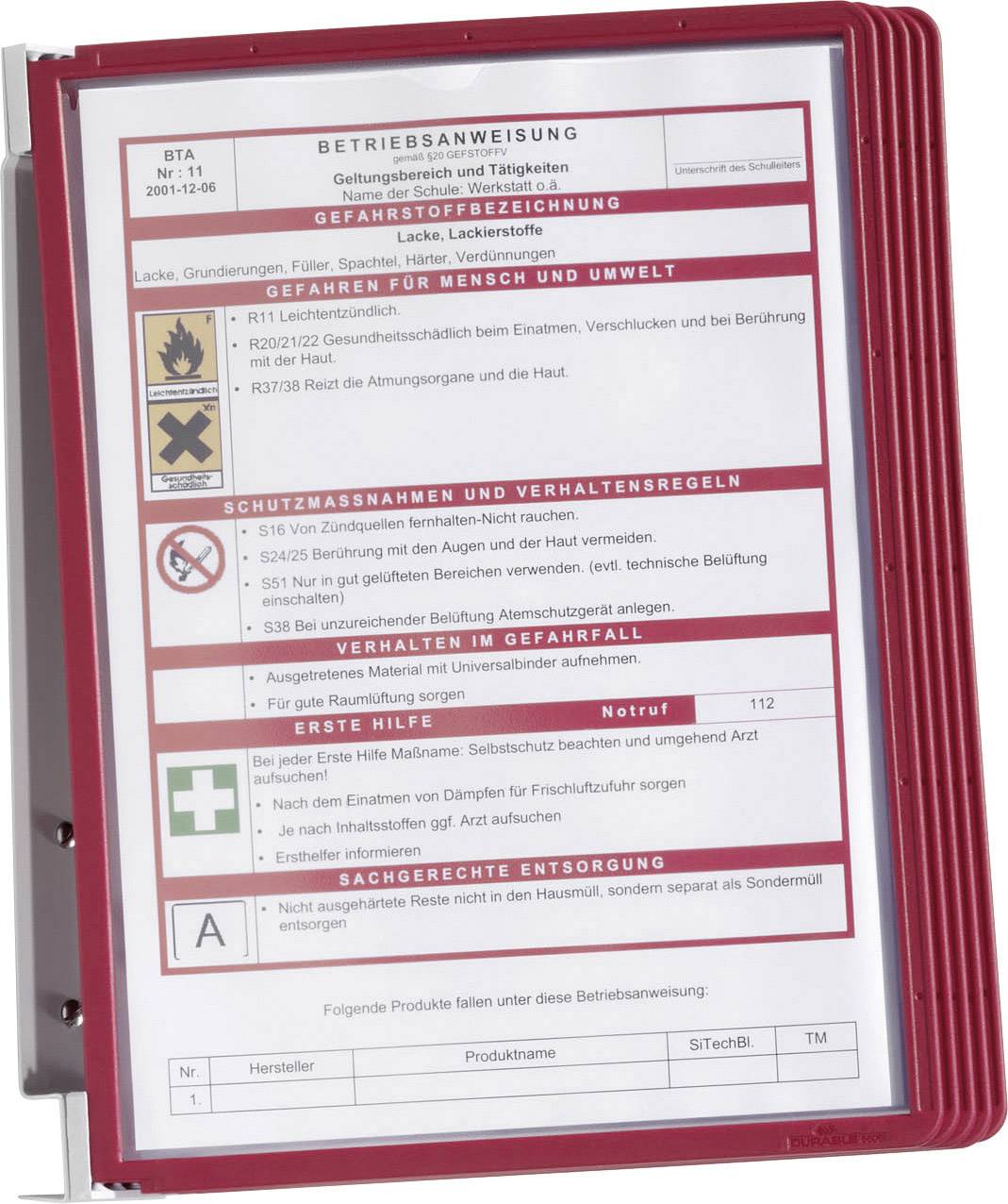 Hazardous Substance Work Instruction with Symbols and Instructions on Hazards, Protective Measures, Emergency Procedures, and Disposal.