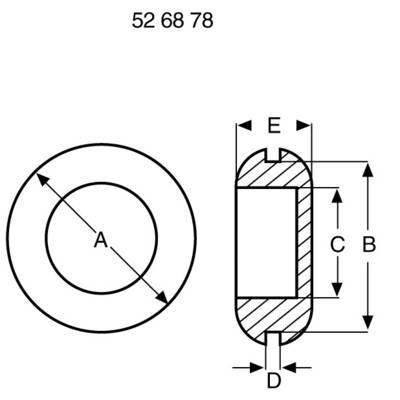 Technical drawing of a bearing with diameter A, height B and C, width D, and specific edge width E.