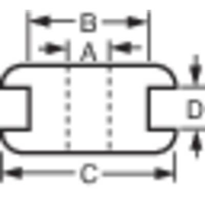 Technical drawing of a component with marked dimensions A, B, C and D. Arrows indicate the directions and distances of the dimensions.