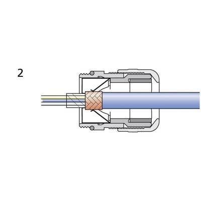 Schematic diagram of a coaxial cable in a connector. Shows the structure and placement within the plug.