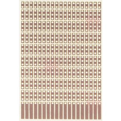 'Artwork with a geometric pattern consisting of rows of rectangles containing white circles. Colour gradient transitioning from brown to red, vertically oriented.'