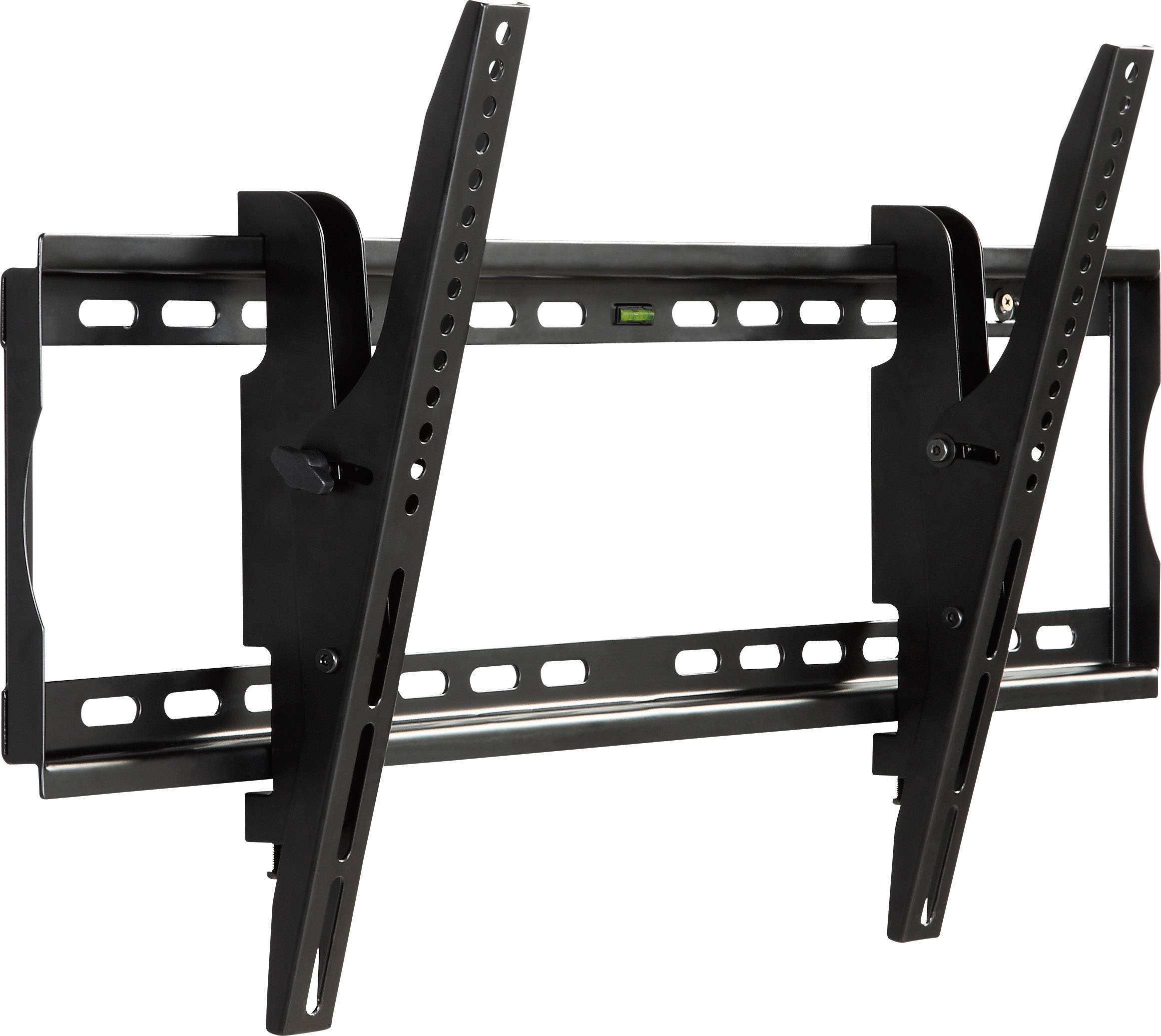 Adjustable metal TV wall mount with multiple mounting rails and spirit level, suitable for flat-screen televisions.