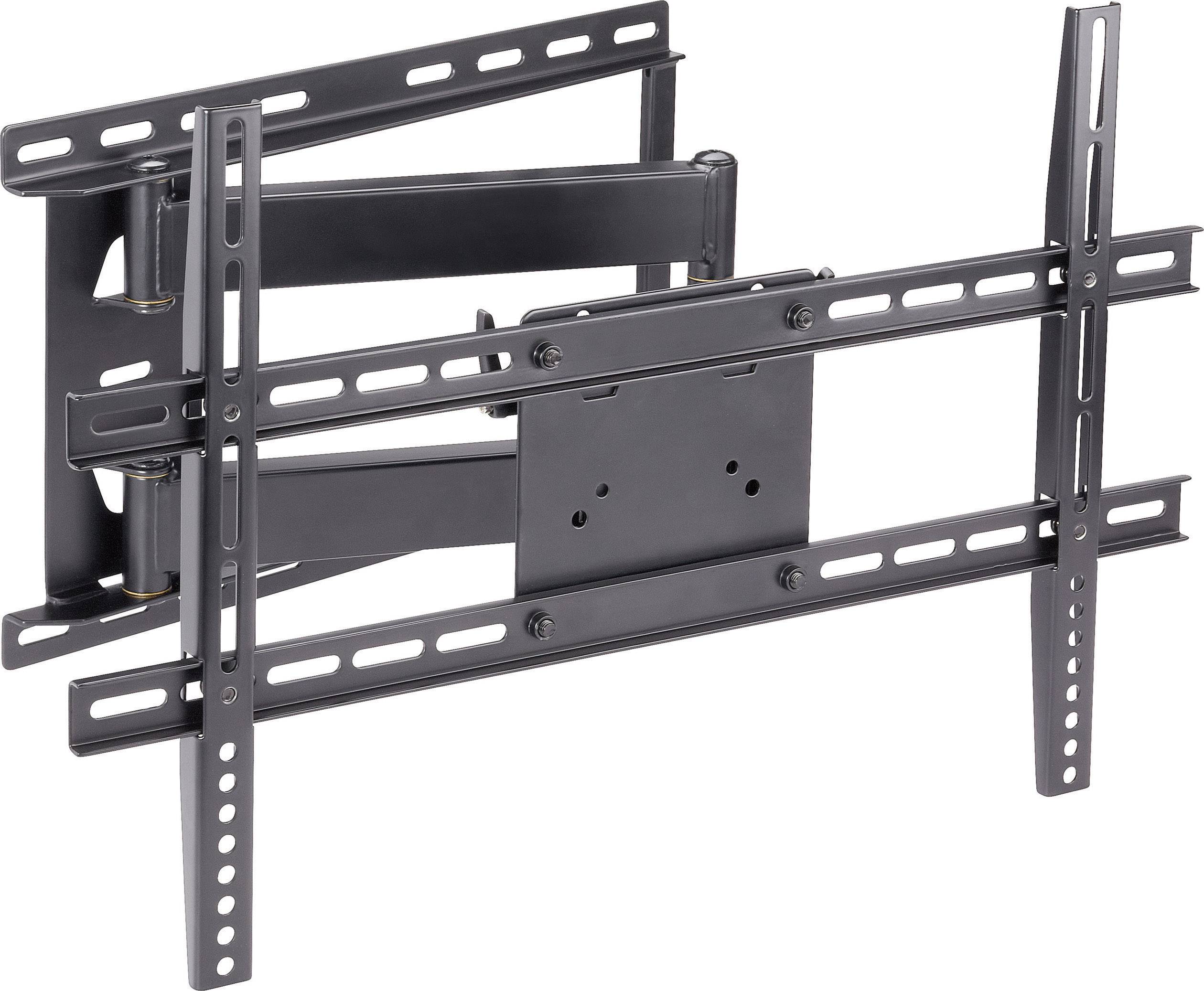 Black, adjustable TV wall mount, suitable for various screen sizes. Ideal for flexible positioning of a television.