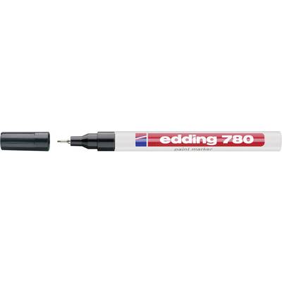 A black Edding 780 paint marker with the cap removed, suitable for precise writing on smooth surfaces.
