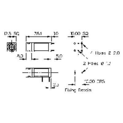 Technical drawing of a cylindrical object with dimensions and mounting positions. Includes detailed view and attachment points.