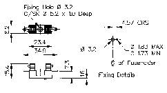 Technical drawing of a component with dimensions and notes on drill holes. Detailed design specifications are shown.