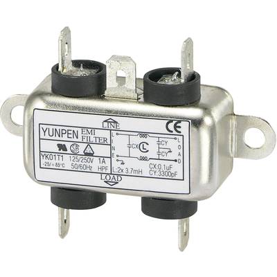 Yunpen YK01T1 EMI filter  250 V AC 1 A 3.7 mH (L x W x H) 44 x 48.7 x 18 mm 1 pc(s) 