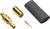 A gold pin set with insulating sleeve and contact pin for use in electronic circuits.