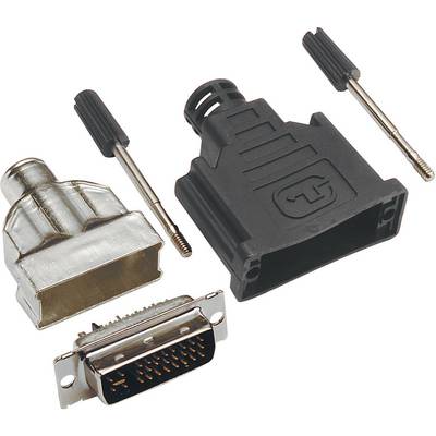 'Dismantled DVI plug with housing and screws, showing the individual components for assembly.'