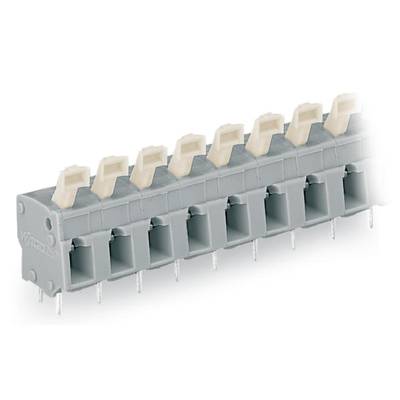 A grey connector with eight sockets and white lever clips, suitable for electronic circuits or electrical devices.