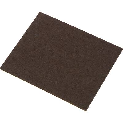 A rectangular piece of fine sandpaper, dark brown, lies slightly at an angle.