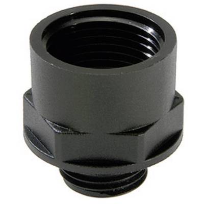 'Black, cylindrical adapter piece with external thread.'