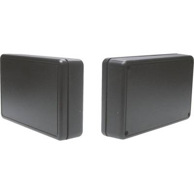 Two black, rectangular plastic casings with rounded corners, positioned side by side.
