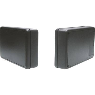 Two black, rectangular, case-like objects, side by side. They appear to be concealing electronic components.