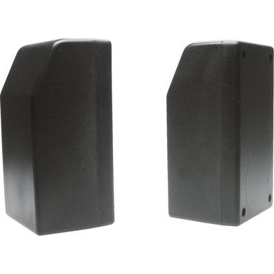 Two black, rectangular enclosures with bevelled edges, side by side on a white background.