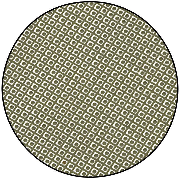 'Circle with a pattern of repeated, small square and diamond shapes in green and white.'