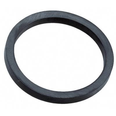 A black, round rubber ring, lying flat on a white background.