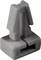 Grey, block-shaped plastic component with two rectangular insertion slots; likely a part or connection for a technical device.