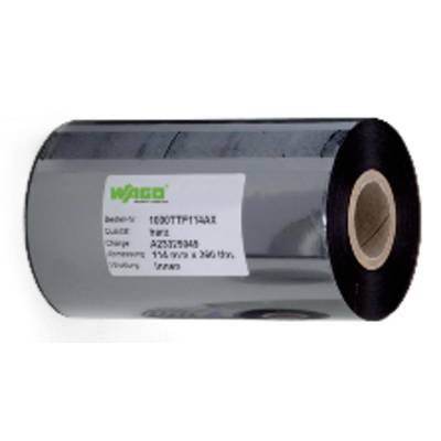Roll with a label displaying technical specifications such as article number, batch, dimensions, and winding.