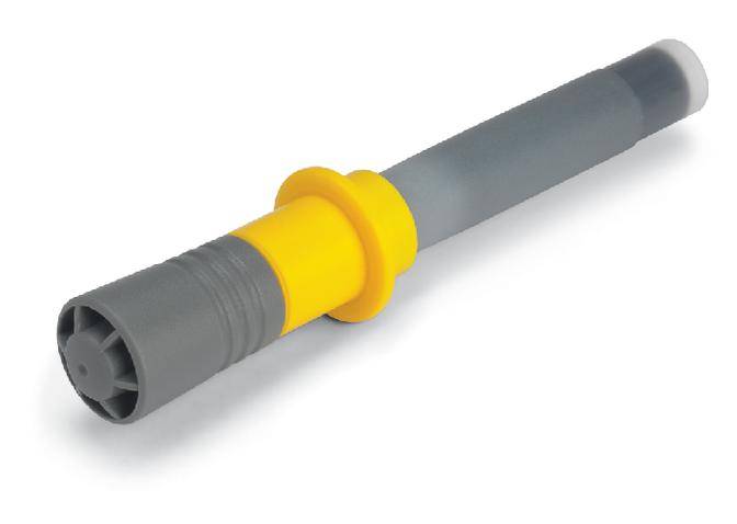 Grey cylindrical pin with a yellow ring, used for specific technical or craft applications.