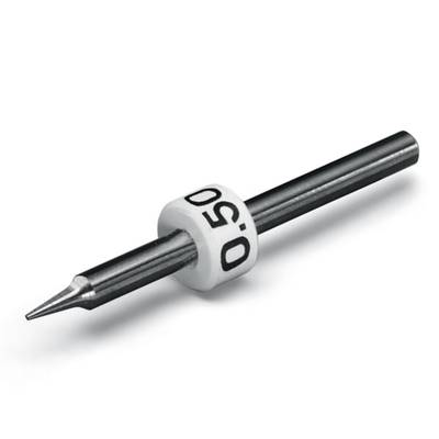 A silver-coloured metal pen with a fine tip, surrounded by a white ring inscribed with '0.5D'.