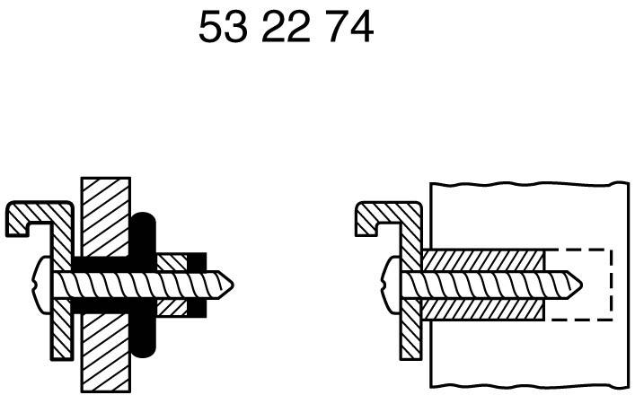 Cross-section of a technical drawing shows two mounting methods for a screw with nut: on the left with sealing washer, on the right without sealing washer.